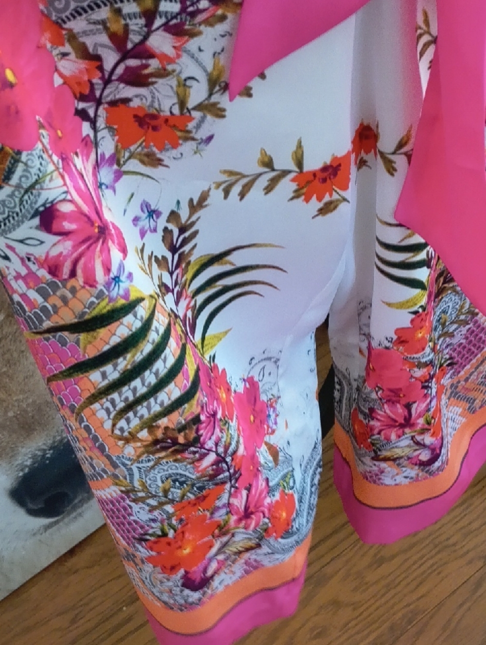 Sleeveless Floral V-Neck Jumpsuit with Tie Waist - Pink & Orange - Picture 5 of 7